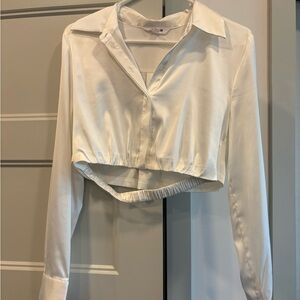 Steve Madden White Button Down Cropped Satin Shirt